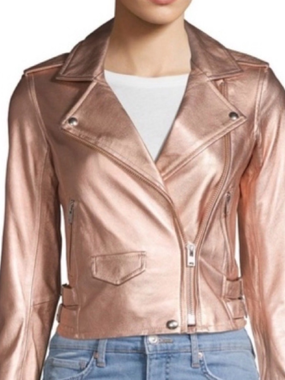 IRO ROSE GOLD LAMB LEATHER JACKET XXS/XS